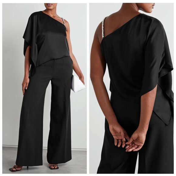 Alice + Olivia Tops - ALICIA + OLIVIA Riko crystal embellished one shoulder satin top